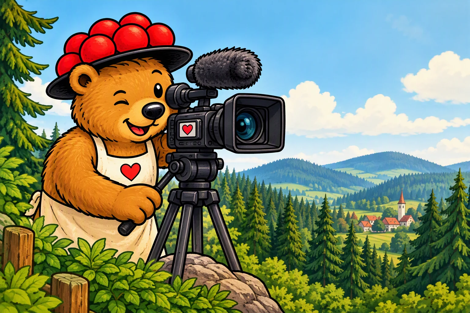Schwarzwald Bär an einer Filmkamera